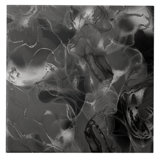 Misty Marble Abstract Pattern Dark B&W ID705a タイル (正面)