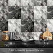 Misty Marble Abstract Pattern Dark B&W ID705a タイル