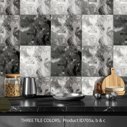 Misty Marble Abstract Pattern Dark B&W ID705a タイル