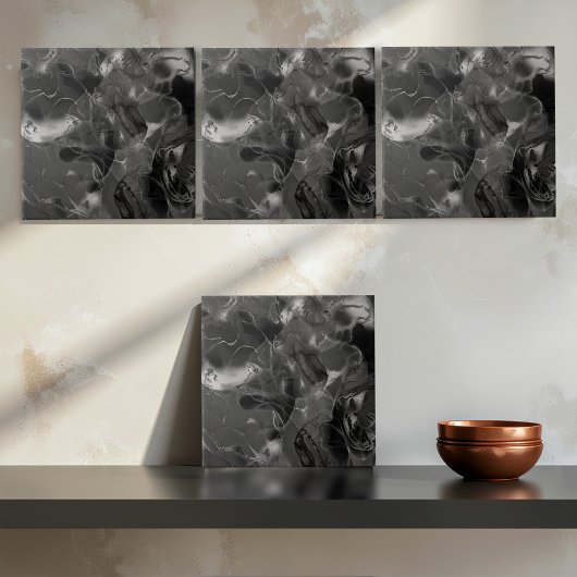 Misty Marble Abstract Pattern Dark B&W ID705a タイル