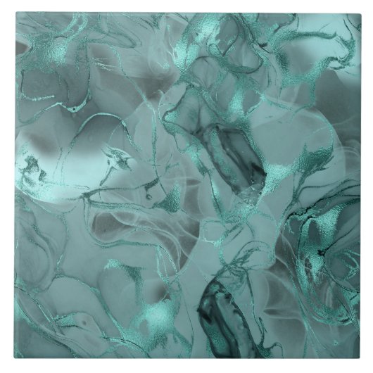 Misty Marble Abstract Pattern Dark Teal ID705a タイル (正面)