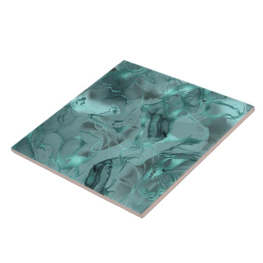 Misty Marble Abstract Pattern Dark Teal ID705a タイル (側面)