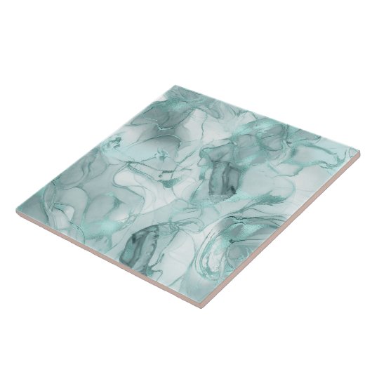 Misty Marble Abstract Pattern Light Teal ID705c タイル (側面)