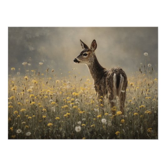 Misty Meadow Fawn Nature Print ポスター (正面)