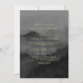 Misty Mountain Black Watercolor QR Code Wedding 招待状 (正面)