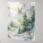 Misty Mountain Forest in Watercolor ポスター (正面)