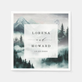Misty Mountain Moon Pine Forest Wedding Napkins スタンダードカクテルナプキン
