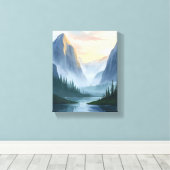 Misty Mountain Range Nature Watercolor Painting キャンバスプリント (インサイチュ (ウッドフロア))