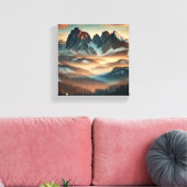 Misty Mountain Stretched Canvas Print Wall Art キャンバスプリント (インサイチュ (リビング))