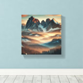 Misty Mountain Stretched Canvas Print Wall Art キャンバスプリント (インサイチュ (ウッドフロア))