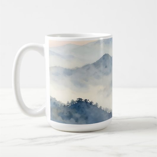 Misty Mountain Watercolor Landscape コーヒーマグカップ (左)