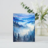 Misty Mountains Moonlight Peaceful Forest Pines  ポストカード (スタンド正面)