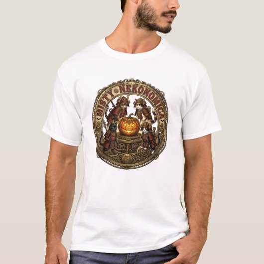 MISTY NEKONOMICA Steampunk Halloween Samurai Cat T Tシャツ (正面)