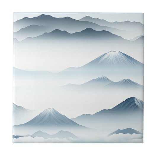 Misty Peaks – Watercolor Mountain Landscape (4) タイル (正面)