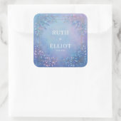 Misty Periwinkle Botanical Gold Border Wedding スクエアシール (バッグ)