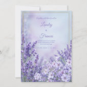 Misty Periwinkle Romantic Botanical Frame Wedding 招待状 (正面)