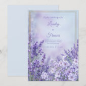 Misty Periwinkle Romantic Botanical Frame Wedding 招待状 (正面/裏面)