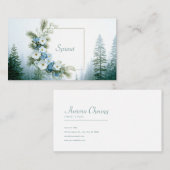 Misty Pine Forest White and Blue Floral Frame 名刺 (正面/裏面)