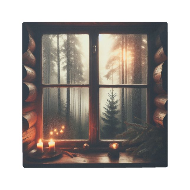 Misty Rain Over Forest – Rustic Metal Wall Scene メタルプリント (正面)