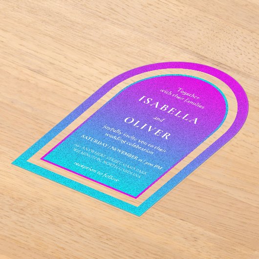 Misty rose and light sky blue gradient wedding アクリル招待状 (レイダウン)