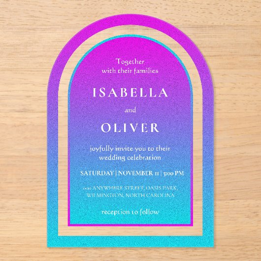 Misty rose and light sky blue gradient wedding アクリル招待状 (正面)