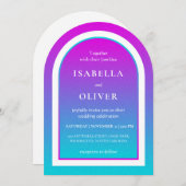 Misty rose and light sky blue gradient wedding 招待状 (正面/裏面)