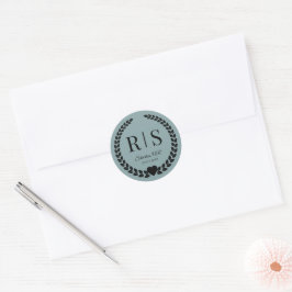 Misty Sage Blue Wedding Monogram Initials ラウンドシール