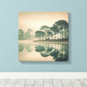 Misty Tranquil Lake View – Canvas Wall Art キャンバスプリント (インサイチュ (ウッドフロア))