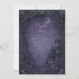 Misty Violet Moonlit Gothic Manor Wedding 招待状