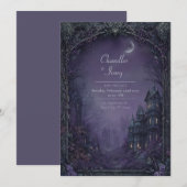 Misty Violet Moonlit Gothic Manor Wedding 招待状 (正面/裏面)