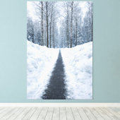 Misty Winter Forest Path Canvas キャンバスプリント (インサイチュ (ウッドフロア))