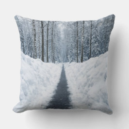 Misty Winter Forest Path Winter Landscape クッション