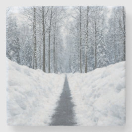 Misty Winter Forest Path Winter Landscape ストーンコースター