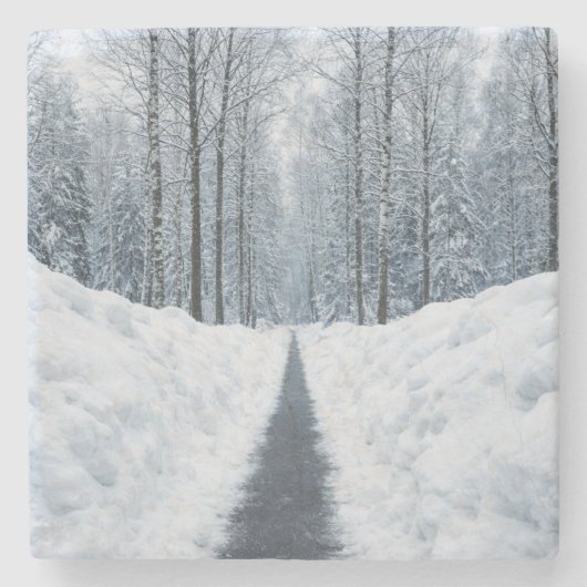 Misty Winter Forest Path Winter Landscape ストーンコースター (正面)