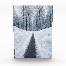 Misty Winter Forest Path Winter Landscape Poster フォトブロック