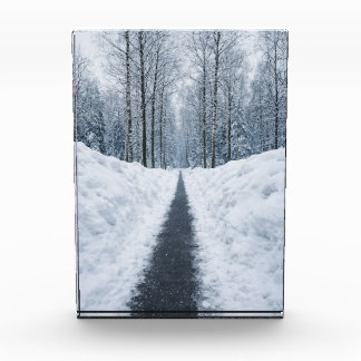 Misty Winter Forest Path Winter Landscape Poster フォトブロック