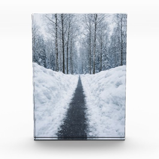 Misty Winter Forest Path Winter Landscape Poster フォトブロック (正面)