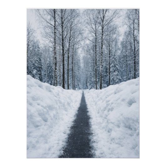 Misty Winter Forest Path Winter Landscape Poster ポスター (正面)