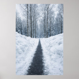 Misty Winter Forest Path Winter Landscape Poster ポスター