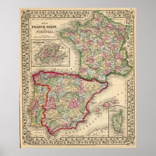 Mitchell著フランス スペイン ポルトガルの地図 ポスター Zazzle Co Jp