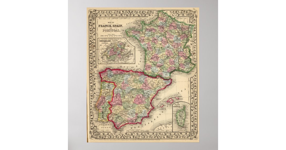 Mitchell著フランス スペイン ポルトガルの地図 ポスター Zazzle Co Jp