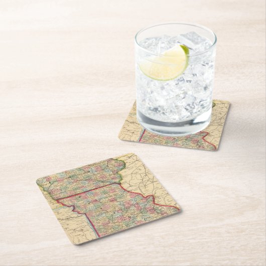 Mitchell著アイオワ、ミズーリの地図 スクエアペーパーコースター (インサイチュ)