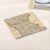 Mitchell著アイオワ、ミズーリの地図 スクエアペーパーコースター (アングル)