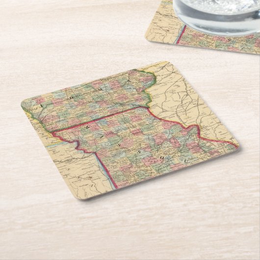 Mitchell著アイオワ、ミズーリの地図 スクエアペーパーコースター (アングル)