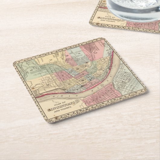 Mitchell著シンシナチの地図 スクエアペーパーコースター (アングル)