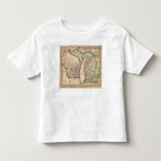Mitchell著ミシガン州、ウィスコンシンの地図 トドラーTシャツ (正面)