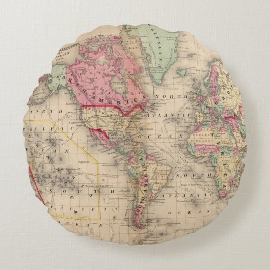 Mitchell著世界のメルカトルのprojの地図 ラウンドクッション (正面)