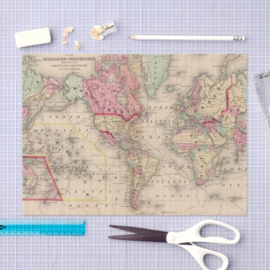 Mitchell著世界のメルカトルのprojの地図 薄葉紙 (クラフト)