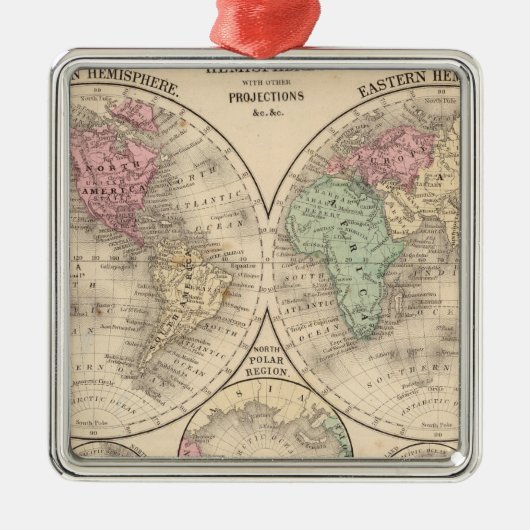Mitchell著世界半球の地図 メタルオーナメント (正面)