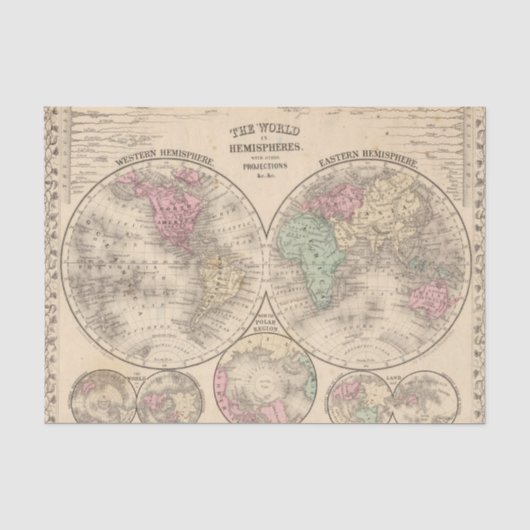 Mitchell著世界半球の地図 薄葉紙 (正面)